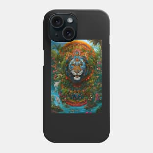 Colorful Lion with flowers surrealist impressionist style Chambala paradise Phone Case