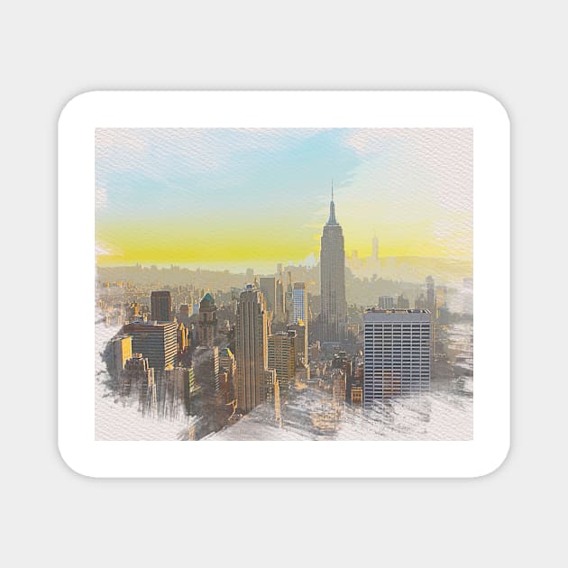 New York Skyline Watercolor Painting Magnet by DingyDesigns