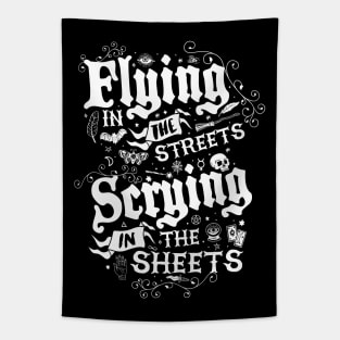 Flying in the Streets, Scrying in the Sheets - Witchcore - Vintage Distressed Goth Tapestry