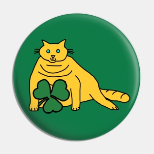 Saint Patricks Day Yellow Chonk Cat with Shamrock Pin