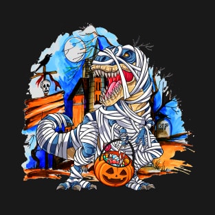 Halloween Funny Dinosaur Skeleton T rex Mummy Pumpkin T-Shirt