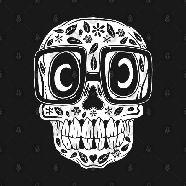 Skull Head Halloween Doodle White by Scriptnbones