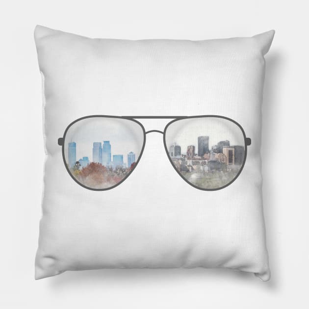 Twin Cities Sunglasses Pillow by andybirkey