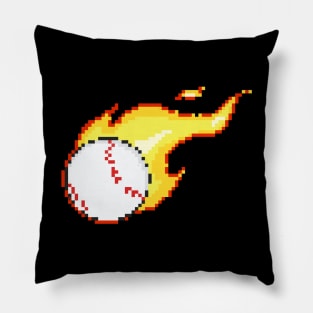 Baseball On Fire Pixel Art Pillow