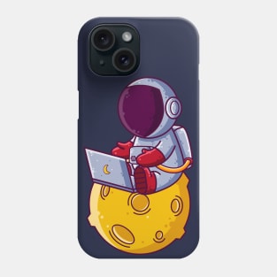 Cute Astronaut Working with Laptop on Moon Cartoon Phone Case