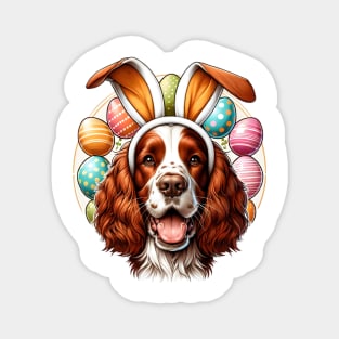 Welsh Springer Spaniel Embraces Easter with Bunny Ears Magnet