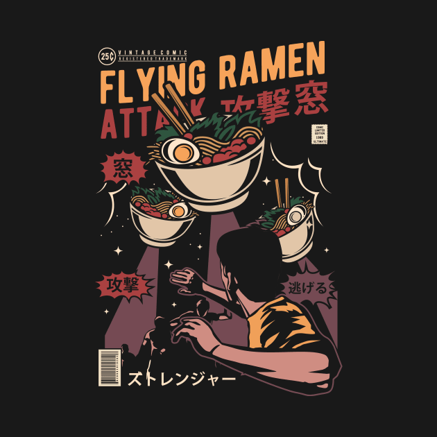 Retro Ramen Noodle Japanese Flying Ramen Attack Ramen Lover by anubis1986