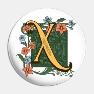 Art Nouveau Letter X, Ornamental Letter X, Art Deco Pin