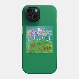 Fox, hares, Stag, Badger. Hedgehogs among Flowers and Trees Phone Case