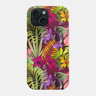 Elegant tropical flowers and leaves pattern floral illustration, red tropical pattern over a Phone Case