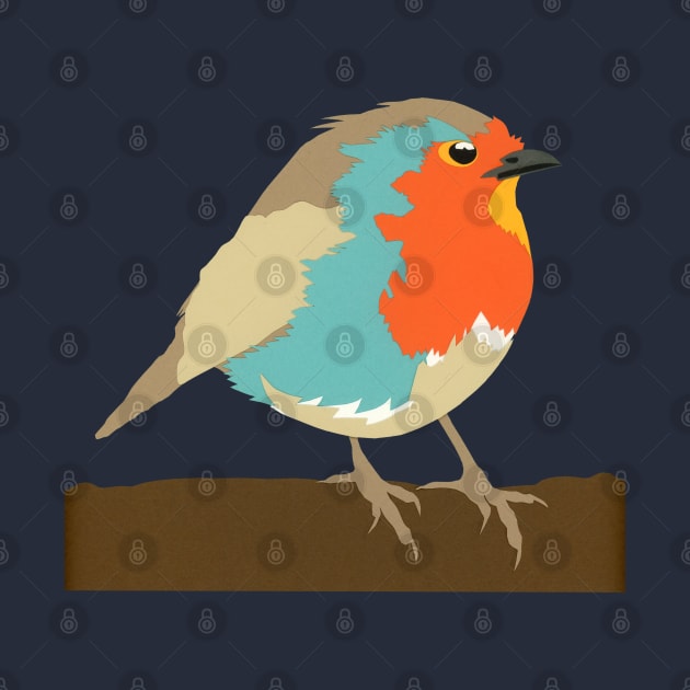 Robin on Branch Original Paper Art Gift for Bird Watchers by VegShop