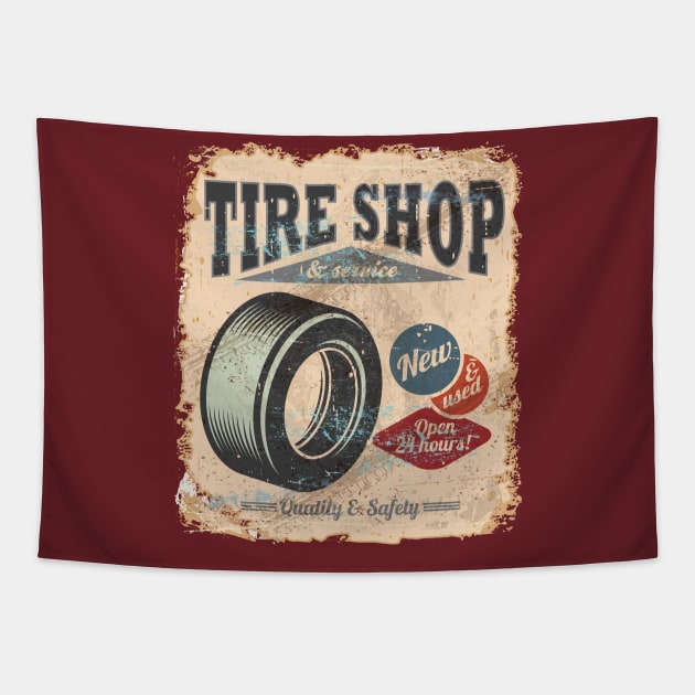 Tire Shop & Service Tapestry by funkymonkeytees