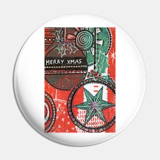 Xmas Baubles 30 Merry Xmas -  Gelli Plate Print and Ink Pin