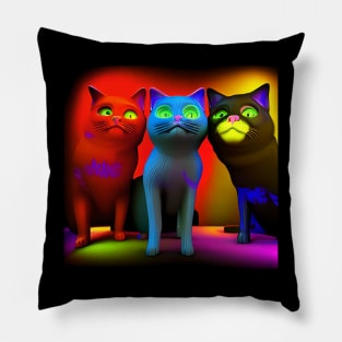 Three Colorful Cats Pillow