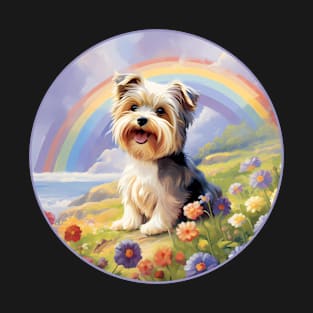 Biewer Terrier Memorial Rainbow Bridge Colorful Dog Art T-Shirt