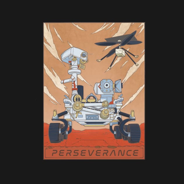 Mars Rover Perseverance and Ingenuity Helicopter Illustration by stacreek