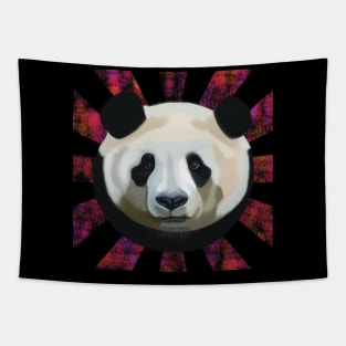 Striking Panda bear on pink black bubble patterned sun rays Tapestry