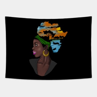 African Woman with Africa Map Tapestry