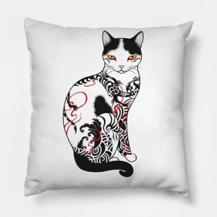 Cat in battling dragon love mates tattoo Pillow