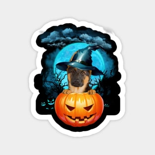 German Shepherd Witch Hat Pumpkin And Blue Moon Halloween Magnet