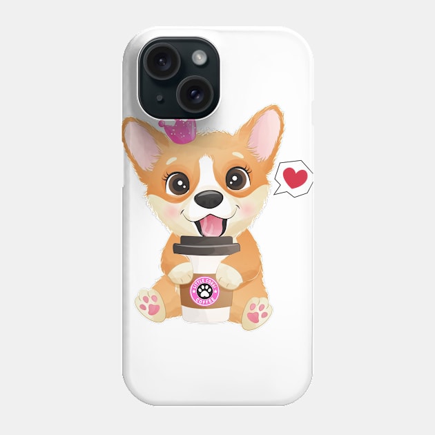 cute little corgi with coffee cup tshirt Phone Case by Tshirt lover 1