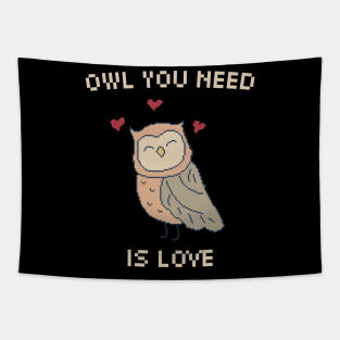 Owl You Need is Love. 8-Bit Pixel Art Owl Tapestry