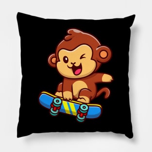 Cute Monkey Playing Skateboard Cartoon Pillow