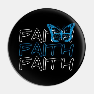 Faith Blue Butterfly Outline Blue and White Pin