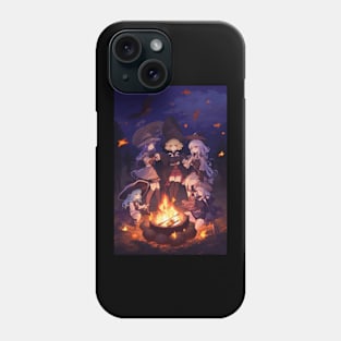 Cute Anime Witches at the Campfire with Glowing Embers Phone Case