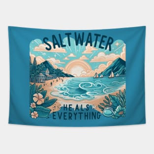 Saltwater Heals Everything Sunrise Tropical Beach Saltwater Therapy Tapestry