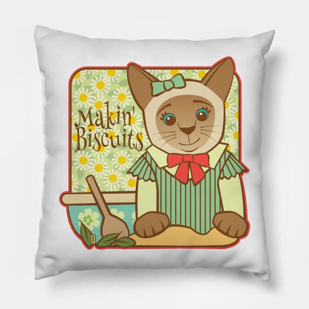 Siamese Cat Making Biscuits Pillow by Sue Cervenka