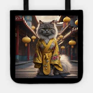 Persian Cat in Yellow Kimono Tote