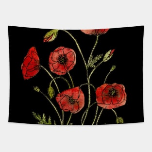 Poppies Botanical Illustration Tapestry