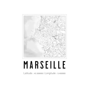 Marseille France Map Art Black and White T-Shirt