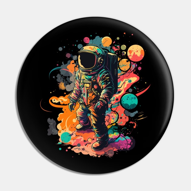 Astronaut in Space Colorful Vibrant Psychedelic Pin by K3rst