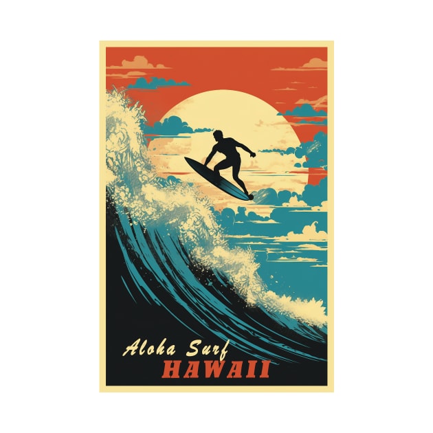 Hawaii Vintage Retro Travel Poster by GreenMary Design