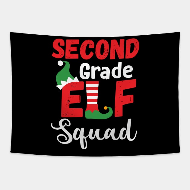 Cute Second Grade Elf Squad Teacher Christmas Tapestry by Dunnhlpp