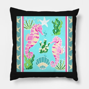 BEACH HOUSE PRINTS DECOR IDEAS AND MORE BLUE TEAL PINK SEAHORSE STARFISH SEAWEED STRIPES Pillow