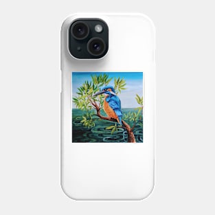 Kingfisher in a willow branch Phone Case