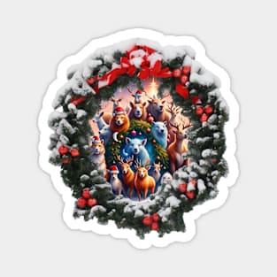 Christmas Snow Animals Wreath Magnet