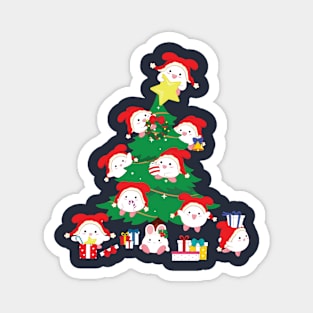 Christmas Tree with Bunny Elves Magnet