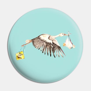 Stork with Baby on Board Sign Pin