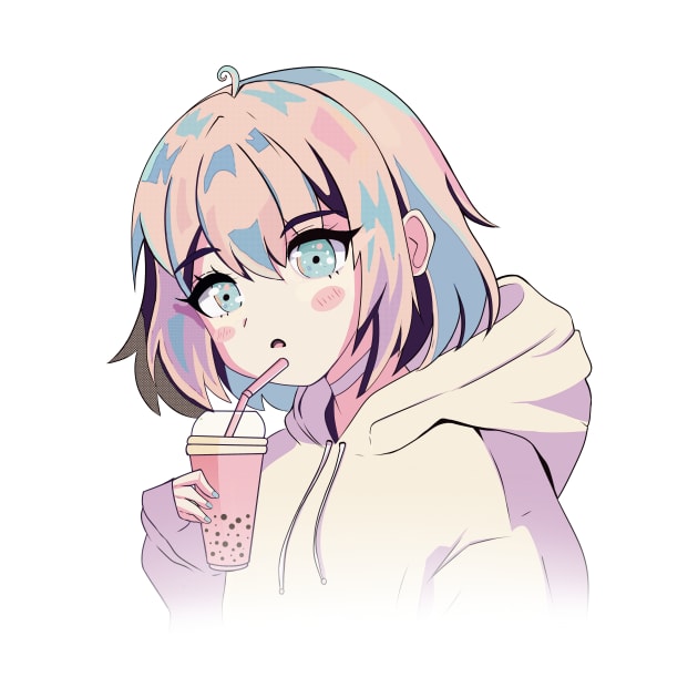 Cute anime boba girl by Fizzy.tshirts