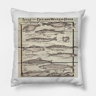 whitewashed wood lakehouse cabin cottage freshwater fishing chart Pillow