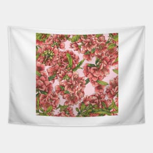 Watercolor quince branch on pink Tapestry