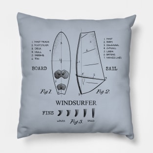 Windsurfer Equipment Gear Board, Sail and Fins Legend Vintage Black Drawing Pillow