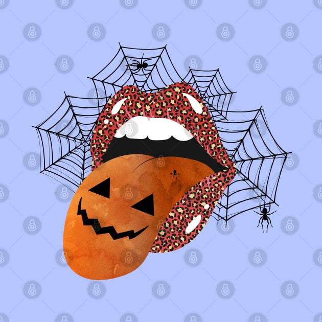 Halloween Creepy Mouth Pop Art Lips Scary Pumpkin Leopard Lipstick by expressimpress