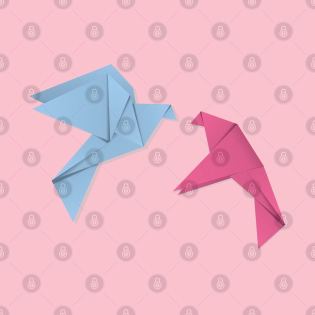 Blue and pink origami pigeons by AnnArtshock