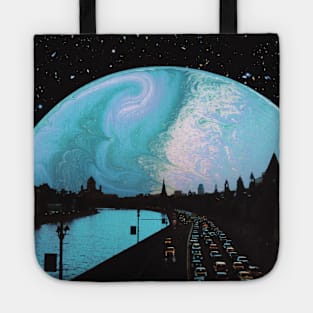 Rush Hour - Space Collage, Retro Futurism, Sci-Fi Tote