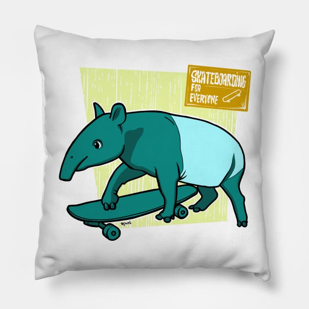 Tapir Skateboarding Pillow by motylanoga